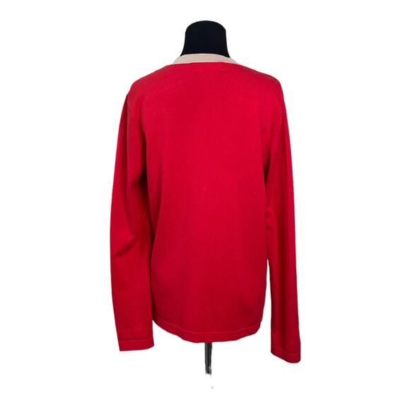 Jones New York red cream trim long sleeves buttoned cardigan size M - Picture 2 of 10